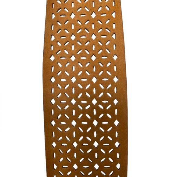 Anthropologie Tapered Eyelet Laser-cut Suede Leather Belt Mustard Gold - Picture 6 of 9